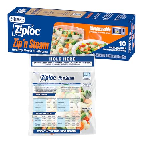 Ziploc Zip 'n Steam Food Storage Cartons for Meal Prep, Healthy Meals in Minutes, Microwave Safe, 10 Count