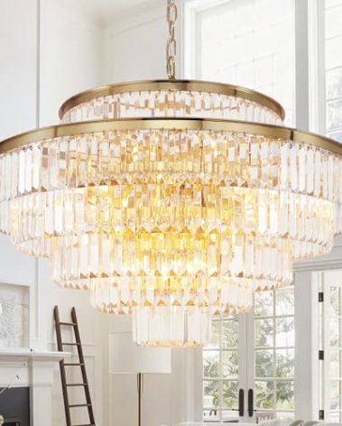 GMlixin Gold Modern Crystal Chandeliers Large Chandelier 6-Tier Hanging Raindrop Pendant Light Fixture for Dining Room Bedroom Living Room Dia 31 Inch