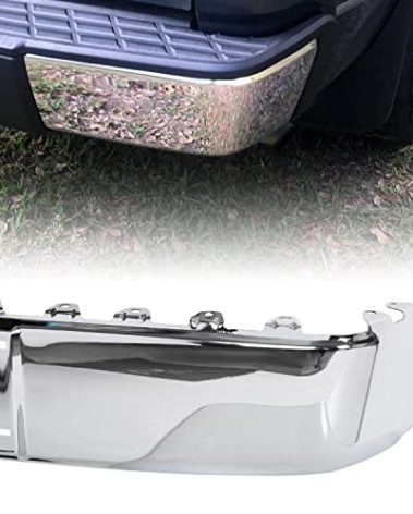 KUAFU Rear Bumper End Cap Compatible with 2007-2014 Chevy Silverado GMC Sierra 1500 2500 3500 Replacement for 15284308 GM1105149 Passenger Side Rear Right Steel Chrome W/O Sensor Hole