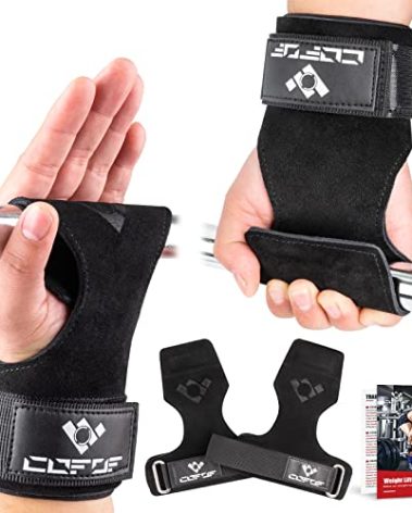 COFOF Weight Lifting Wrist Strap,Double Layer Leather Weightlifting Wrist Strap for Deadlift and Powerlifting, Adjustable Neoprene Padded Gym Workout Lifting Wrist Hooks for Men/Women(Pair)