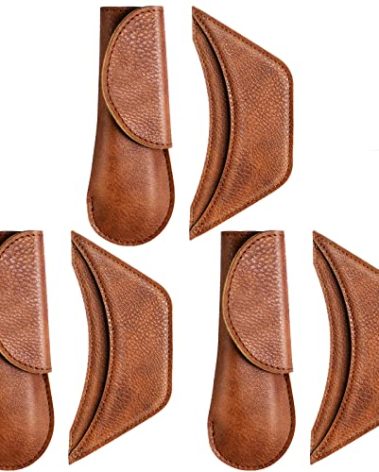 6 Pieces Cast Iron Handle Cover Handmade Thick Skillet Handle Cover Full Grain Frying Pan Sleeve Rustic PU Leather Hot Holder Double Layered Leather Assist Grip for Kitchen