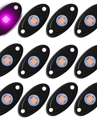 LY8 12 Pods Purple LED Rock Lights Neon Underglow Light for Car Truck ATV SUV Under Body Glow Light Trail Fender Lighting