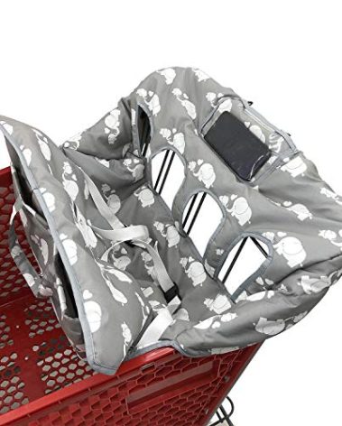 Twin Double Shopping Cart Cover for Baby Siblings with Carrying Case. Foldable Fit Wholesale Warehouse Grocery Stores Like Costco SAMS Club (White Elephant)