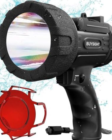 BUYSIGHT Rechargeable Spotlight Flashlight, Hand held Spotlight 800 lumens Waterproof Flashlight Hunting Lamp with red Filter(Black)