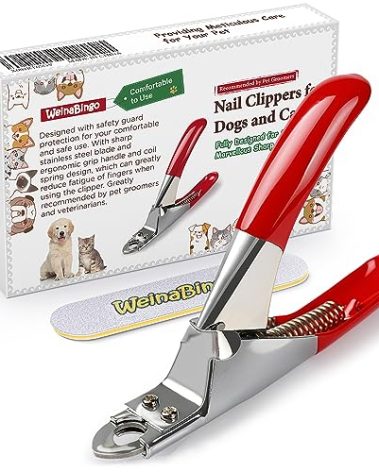 WeinaBingo Dog Cat Pets Nail Clippers, Professional Pets Claw Trimmer with Free Nail File, Sharp Stainless Steel Blade, Sturdy Non Slip Handles - for Safe, Professional at Home Grooming