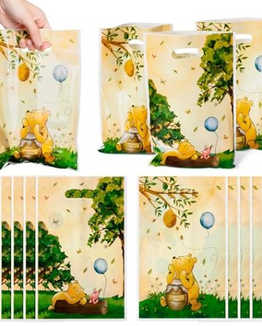 Z1juce 50PCS Vintage Winnie Party Favor Bags Winnie Plastic Gift Bags for Birthday Party Winnie Themed Parties Decorations Bag for Kids Winnie Cute Bag for Baby Shower Parties Favors