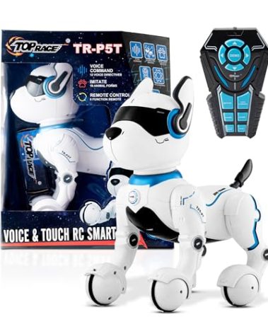Top Race Rechargeable Robot Dog- Interactive Smart Robo Dog for Kids Ages 5-7 - Programmable with Remote Control, Voice and Touch Features - Realistic Actions and Perform Tricks - 4x5x6 Inches (White)