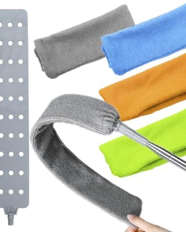 Retractable Gap Dust Cleaner Brush with 4 pcs Replacement Duster Cloth, 100 inches Extendable Pole, Flexible Microfiber Duster for Cleaning Under Refrigerator, Sofa,Couch Bed, Furniture