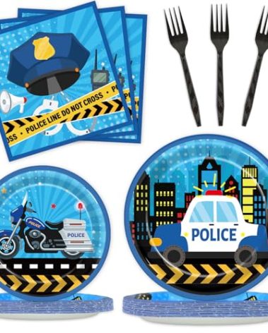 100 Pcs Police Party Plates and Napkins Party Supplies Police Birthday Party Tableware Set Police Officer and Car Party Decorations Favors for Police Theme Party Serves 25