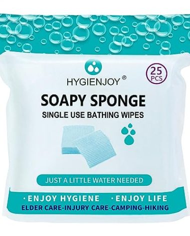 HYGIENJOY-Rinse Free Bath Sponges No Rinse Bathing Wipes(25 Counts)-No Residue Shower Wipes,Soap Infused,Lather,For the Elderly,Bedridden,Campers,Hikers,Post Surgery Must Haves