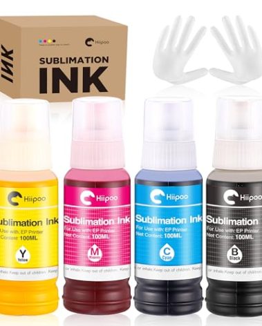 Hiipoo Sublimation Ink 522 Refilled Bottles Work with ET-2720 ET-2760 ET-2800 ET-15000 ET-2803 ET-2850 ET-3760 ET-4800 ET-4760 Inkjet Printer Heat Press Transfer on Mugs T-Shirts Pillows Phone Case