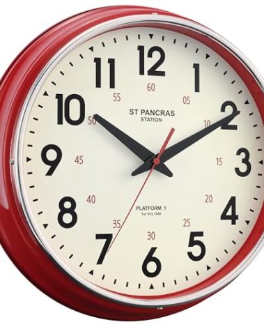 HYJOOY Wall Clock Metal 12.4" Countryside Style Wall Clocks Retro Vintage Classical Silent Non Ticking Easy to Read for Living Room/Kitchen/Bedroom/Office/Bar(12.4" Red)