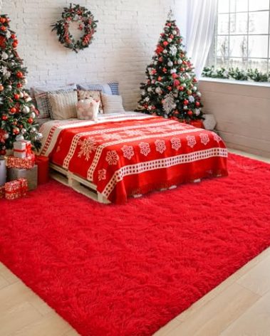 Chicrug Soft Area Rug for Bedroom Living Room Plush Fluffy Rug 8x10 Feet, Shag Furry Area Rug Carpet Non Shedding for Nursery Children Kids Girls Room Home Decorative, Red