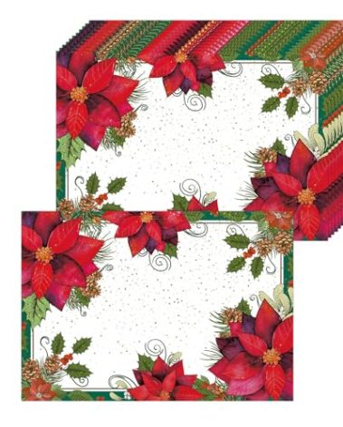 Paper Placemats Disposable 50 Pack Christmas Flower Placemats 16x 11 Inch Christmas Place Mats for Home Kitchen Dining Table Decoration Halloween Party Supplies(Christmas Flower)