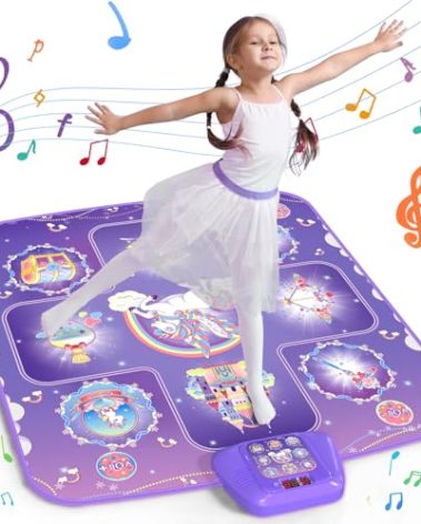 GirlsHome Dance Mat - Unicorn Toys for Girls Electronic Dance Pad with 5 Game Modes, Built-In Music, Touch Sensitive Light Up LED Kids Musical Mat, Christmas & Birthday Gift for Toddler Girls 3-12
