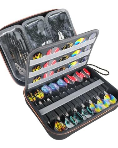 USA Gear XL Semi Hard Shell Dart Case - Storage Protective for 15 Piece Dart Set, Tips, Flights and Shafts, and More Accessories - Locking Foam Design for Soft and Steel Tips (Black) - Case Only