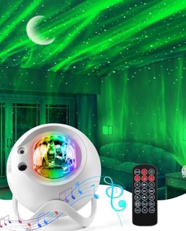 Aurora Northern Lights Projector: 60+ Light Effects White Noise Stars Sky Moon Lights for Bedroom Bluetooth Remote Timer Multi Colors, Mood Lighting Room & Classroom Decor