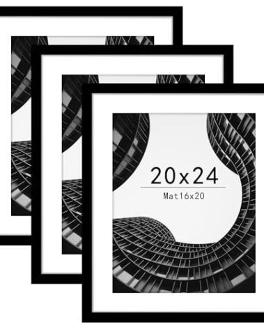 Abtgt 20x24 Picture Frame Set of 3, Display Pictures 16x20 with Mat or 20x24 without Mat, Poster Frame for Wall Mounting Display, Black