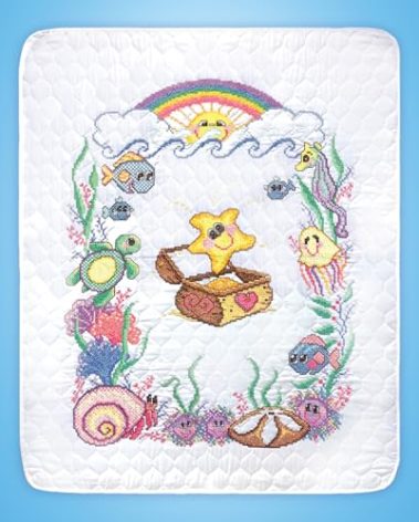 Design Works Crafts A Star is Born Stamped for Cross Stitch Baby Quilt Kit