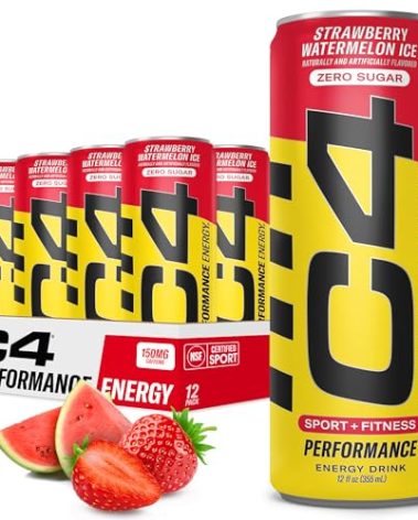 Cellucor C4 Energy Drink 12oz (Pack of 12) - Strawberry Watermelon Ice - Sugar Free Pre Workout Performance Drink with No Artificial Colors or Dyes