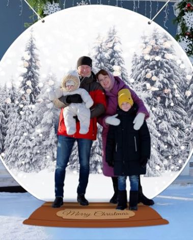 7x6ft Snow Globe Backdrop Winter Snowy Scene Backdrop Glitter Winter Forest Photography Background Large Fabric Snow Globe Banner Christmas Party Decorations for Xmas Holiday Party Decor Photo Props