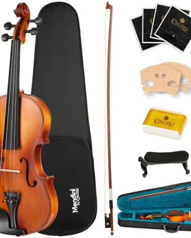 Mendini by Cecilio 3/4 Violin Set For Beginners - Hand Carved Acoustic Violins Kit - Fiddle Solid Wood Kit with Hard Case, Bow, Rosin, Shoulder Rest, Bridge and Extra Strings