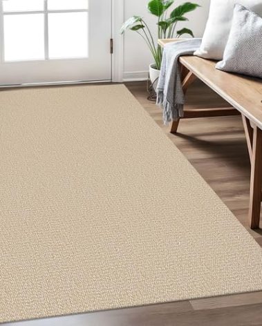 EARTHALL Washable Area Rug 3x5 Ft Non Slip Rugs for Entryway Braided Rubber Backed Throw Rugs Door Mat Indoor Outdoor Entrance Rug for Kitchen Foyer Front Door Living Room, Golden Beige/White