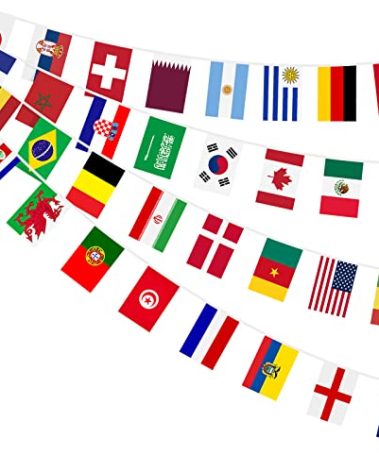 AhfuLife World String Flag Banner, 32 Countries International Flags Banner Double Sided Polyester for 2026 World Cup Olympic International Party Decorations (7.8 x 11 Inch - 4 Packs)