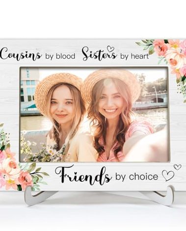 YSTEP Cousins Picture Frame, Sister Gifts, Best Friend Photo Frame, Cousins By Blood Sisters By Heart Friends By Choice Gifts, Wood 4x6 Picture Frame for Desk Display-B05