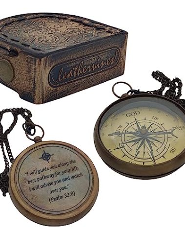 Leathervines Vintage Christian Compass for Youth or Adults | Pocket-Sized Religious Gift for Confirmation | Military | Pastor or Birthday | Engraved Gift Idea with Inspirational Message