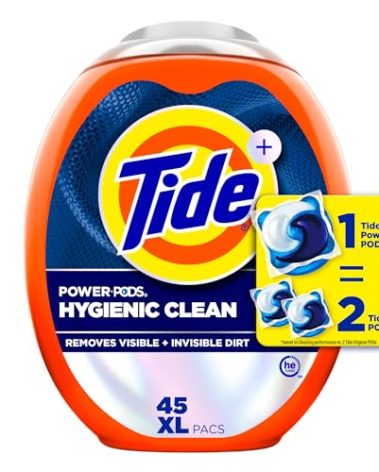Tide Hygienic Clean Power PODS Laundry Detergent Pacs, Original Scent, 45 Count, Removes Visible and Invisible Dirt
