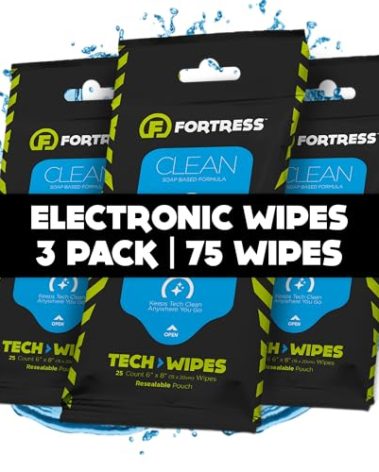 Fortress Electronic Wipes (25 ct, Pack of 3) To-Go Tech Wipes for Screens, Phones, Keyboards, TV Monitors, Computer Screens, and More [Travel Size] Skin-Safe