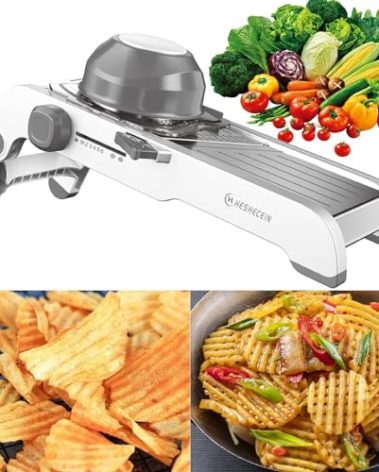 24-In-1 Mandoline Slicer for Kitchen with Waffle Fry Cutter Blade,Adjustable Kitchen Mandoline Slicer,Food Chopper,Safe Mandoline Food Slicer,Mandolin with Waffle Fry Cutter-Grey