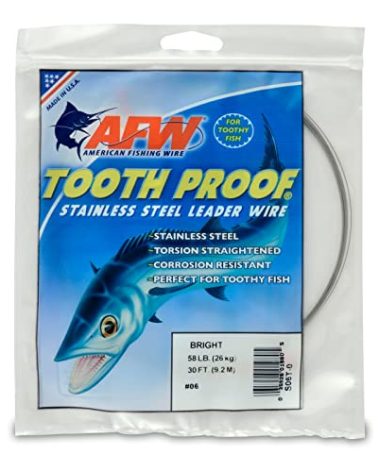 AFW #6 Tooth Proof Stainless Steel Single Strand Leader Wire, 58 lb Test, Bright, 30 ft