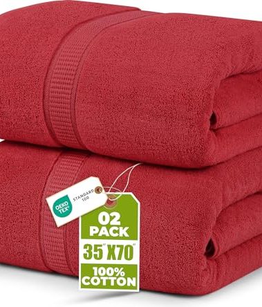 Utopia Towels Luxurious Jumbo Bath Sheet 2 Piece, 600 GSM, 35 by 70 Inches, 100% Ring Spun Cotton, Highly Absorbent and Quick Dry Extra Large Bath Towel, Super Soft Towel, Red