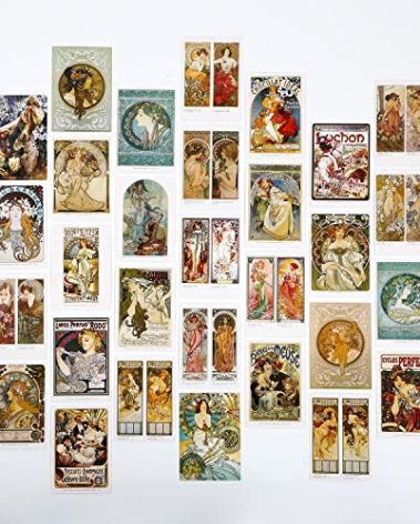 Alphonse Mucha Art Postcards, Famous Painting Artwork Post Cards Bulk Pack(30 Pack), Aesthetic Art Picture Collage Kit for Wall, Postcards Poster for School Students Teacher Thank You Note Cards