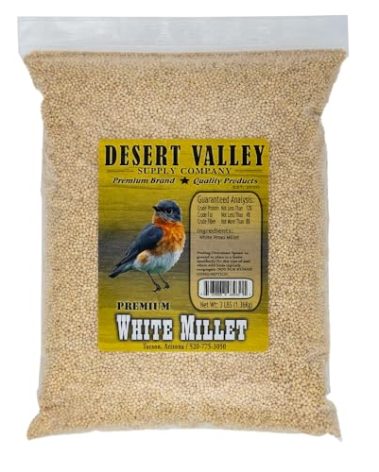 Desert Valley White Millet Seed, All Natural, Non-GMO Premium Wild Bird Food for Cardinals, Finch, Song Birds, Buntings and More (3 Pounds)