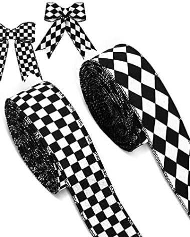 Waydress 2 Rolls/ 20 Yards Black and White Checkered Ribbons Buffalo Checked Harlequin Wired Diamond Gingham Ribbon for Gift Wrapping Racing Car Party DIY Wreath Decor Craft Hair Bow(1.5 Inch Wide)
