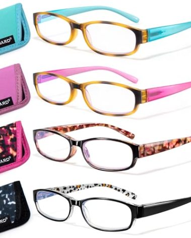 EYEGUARD 4 Pack Blue Light Reading Glasses for Women Computer Readers Fashion Spring Hinge Eyeglasses 1.75