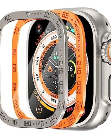 SWUU 2 Pack Tempered Glass Screen Protector with Titanium Alloy Frame Compatible with Apple Watch Ultra 3 /Ultra 2 /Ultra Screen Protector 49mm, Waterproof HD Film for iWatch Ultra S3 Titanium+Orange