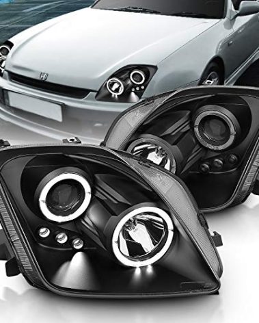 AmeriLite Black Projector Replacement Headlights Dual Halo LED Set for 97-01 Honda Prelude - Passenger and Driver Side