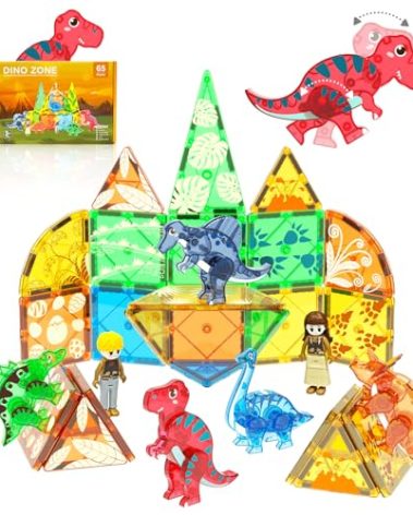 Asago Magnetic Tiles Dinosaurs Magnet Building Blocks Toys for Kids Ages 3-5 4-8 8-12 Creative Animals Educational Stack Tile Construction for Boys Girls Toddlers 5-7 Year Old to STEM Learning