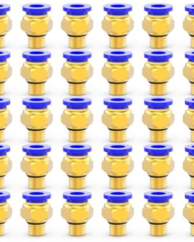 EterMutable 30Packs 6MM OD Tube x M6 Thread Blue Straight Push to Connect Fittings,Pneumatic Male Quick Connect Air Line Hose Fittings Accessories 3D Printer