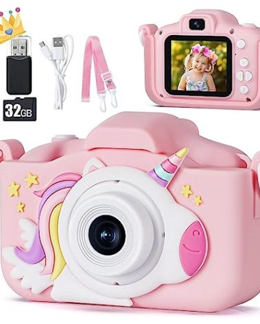 KIZJORYA X5 Kids Digital Camera, Pink, Unisex, 32GB SD Card, 8X Digital Zoom, Auto Focus, Cute Frames, Film Filters, Easy to Use, Durable Design