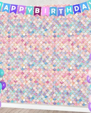 2 Pack Mermaid Foil Fringe Curtains Backdrop Birthday Party Decorations, 3.28 x 6.56 Ft Purple Blue Pink Foil Fringe Curtains Tinsel Streamer Photo Booth Props Sea Mermaid Party Decorations Supplies