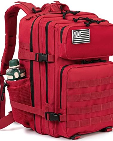 QT&QY Red Military Tactical Backpacks For women Fitness Army Molle Daypack 45L Large 3 Day emergency survival backpack Bug Out Bag Gym Rucksack With Bottle Holder