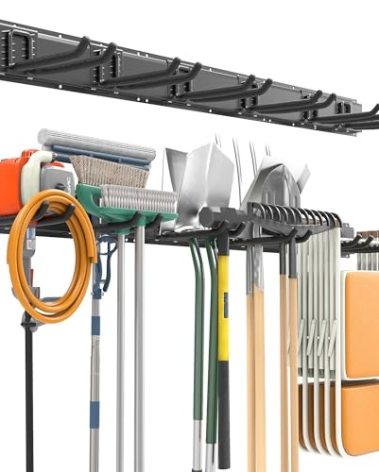 EVERHANGER Garage Tool Storage Organizer, Wall Mount Garden Tool Rack Organization, Heavy Duty Folding Chair Hangers with 6 Adjustable Hooks, Max Load 450lb, 48inch