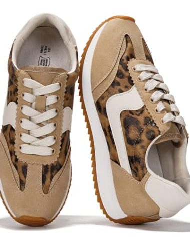 Project Cloud Sneakers for Women – Lightweight Lace-Up Shoes for Women with Memory Foam Insoles – Trendy Womens Shoes – Non-Slip, Comfortable Womens Sneakers (Madison, LEOP,5.5) Leopard