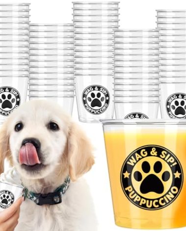 Yungyan 50 Pcs 3 oz Clear Pup Cup for Dogs, Mini Plastic Puppuccino Cup for Dogs Whip Cream, Tiny Dog Paw Pattern Beverage Snack Container for Puppy Treat Feeding Pet Birthday Party Supplies