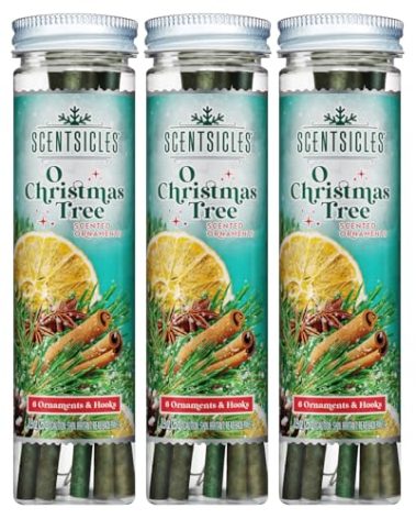 Scentsicles O Christmas Tree Scented Christmas Ornaments with Hooks - 3 Bottles (18 Sticks Total)